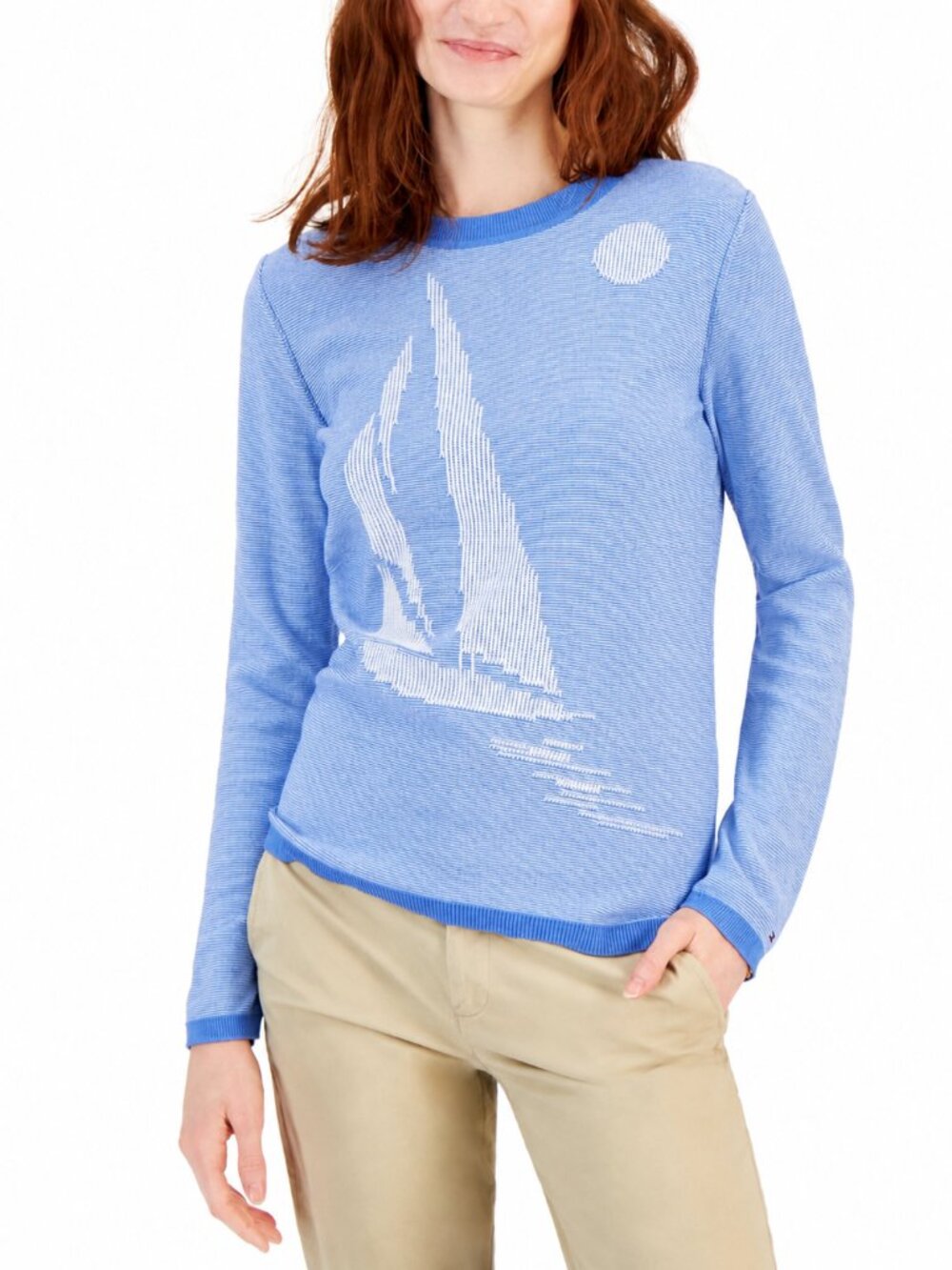 New TOMMY HILFIGER Cotton Sail Away Graphic Sweater In Sky Captain Blue L